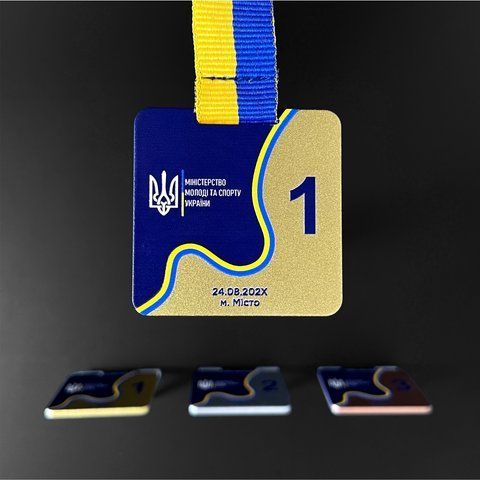Медаль "Министерская", золото, квадратная, 50&times;2 мм, з надписью и лентой MIN0202 фото
