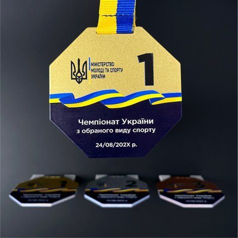 Медаль "Министерская", золото, восьмиугольная, 70&times;3 мм, с надписью и лентой MIN0101 фото